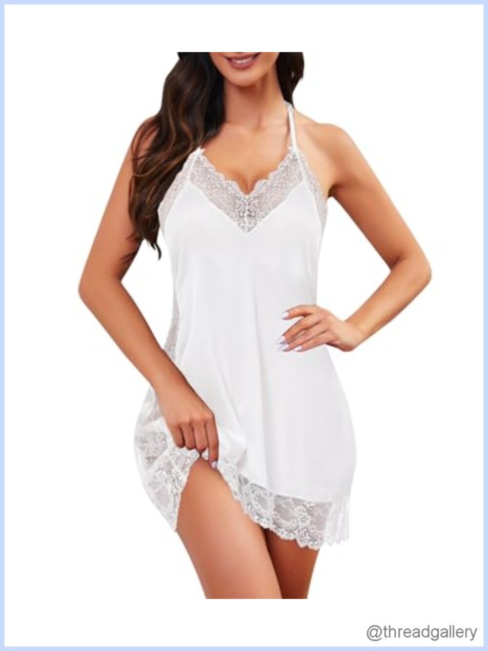 Women's Satin Lace Chemise Nightgown Halter Neck Sleepwear